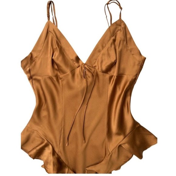 SKIMS Women's Silk Ruffle Loungewear Lingerie Teddy Bodysuit In Bronze Size M - Picture 5 of 9